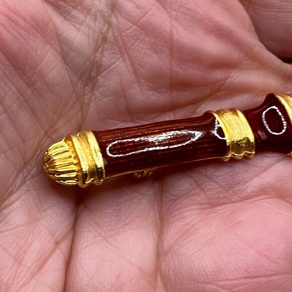 Signed Gerard YOSCA Vintage Enameled BAR BROOCH Pin Gold Tone Costume Jewelry - Picture 5 of 8